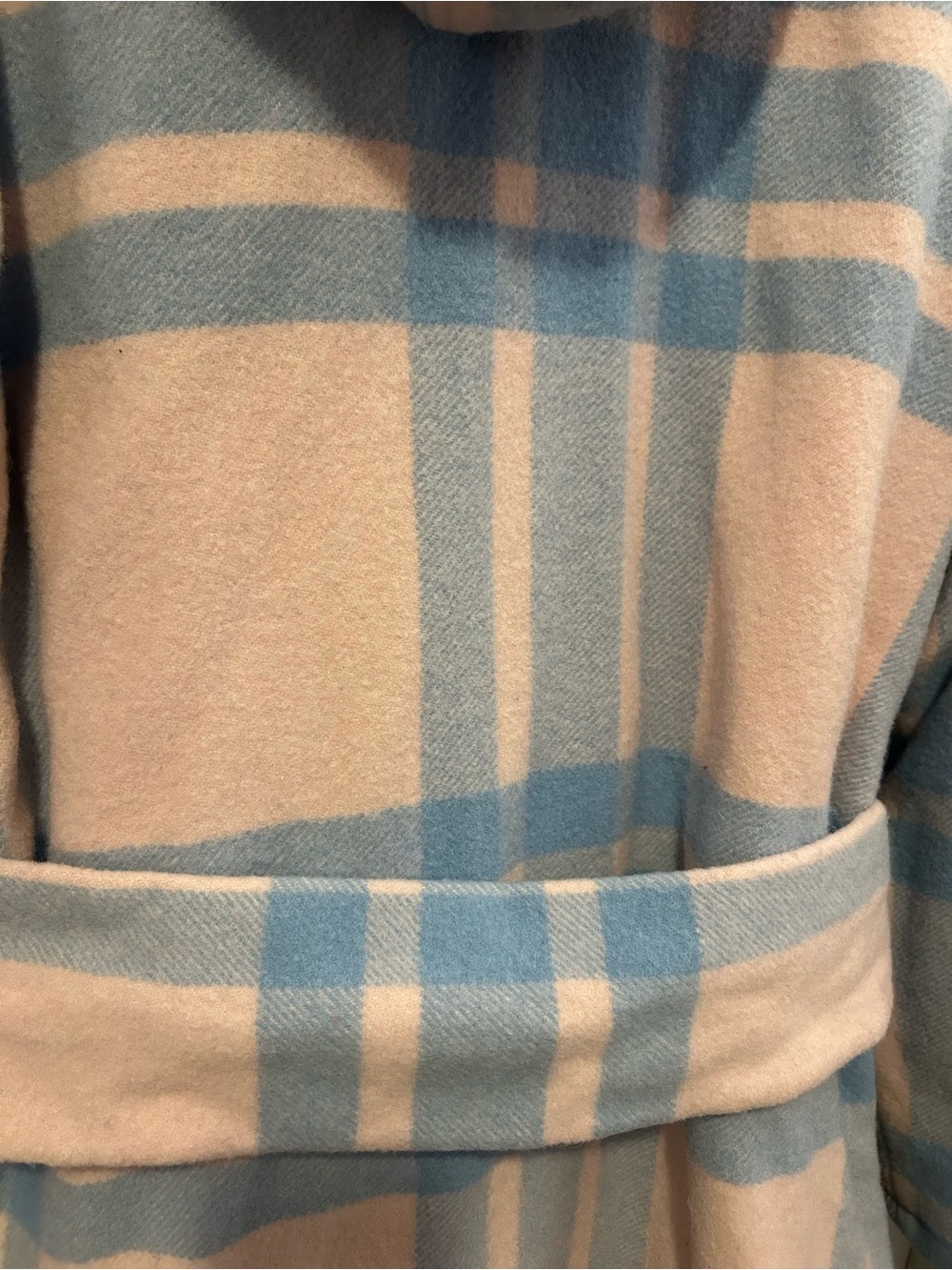 LoveShackFancy Pink and Blue Plaid Hooded Double-Breasted Pea Coat - Picture 3 of 4